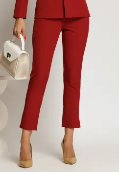 Pantaloni office bordo conici cu buzunare si inchidere cu nasture imagine