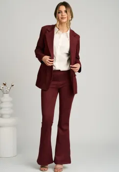 Pantaloni office din stofa catifelata bordo evazati imagine
