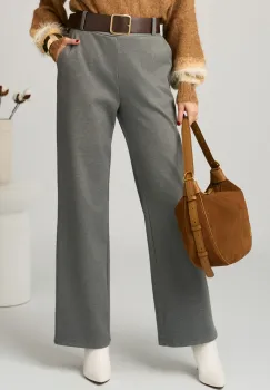 Pantaloni office din stofa gri cu buzunare si curea imagine