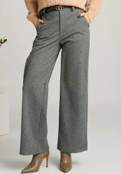Pantaloni office din stofa gri cu croi evazat si curea in talie imagine