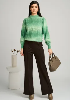 Pantaloni office din stofa maro evazati cu dunga imagine