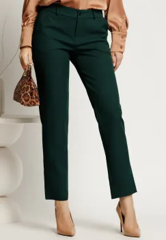 Pantaloni office din stofa verde inchis simpli cu buzunare imagine
