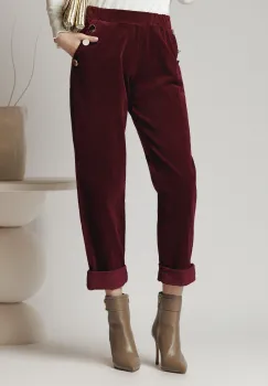 Pantaloni office din velur bordo cu nasturi la buzunare imagine