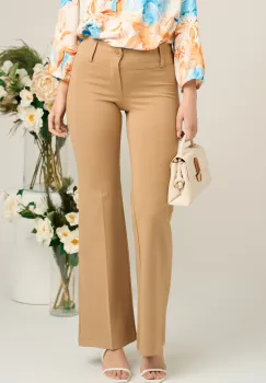 Pantaloni office din viscoza bej evazati imagine