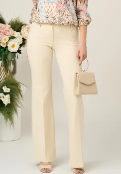 Pantaloni office din viscoza ivory evazati imagine