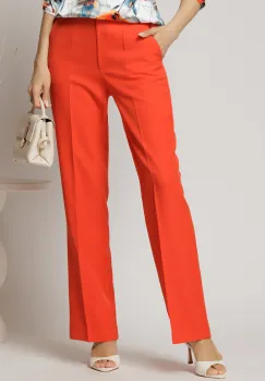 Pantaloni oranj cu croi drept si buzunare imagine