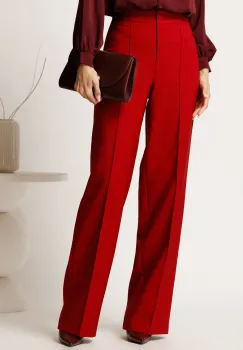 Pantaloni rosii din stofa evazati cu dunga imagine