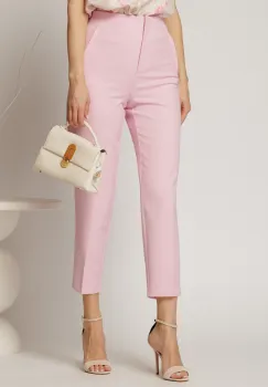 Pantaloni roz cu croi conic si talie inalta imagine