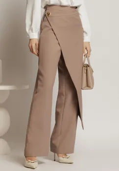Pantaloni taupe cu aplicatie petrecuta imagine