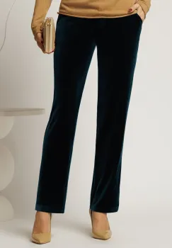 Pantaloni turcoaz din catifea cu croi lejer imagine
