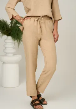 Pantaloni vaporosi bej din viscoza cu elastic in talie- LaDonna imagine