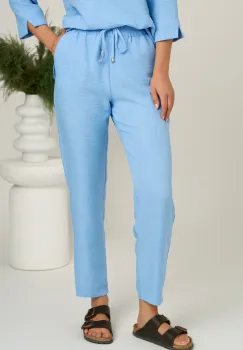 Pantaloni vaporosi bleu din viscoza cu elastic in talie- LaDonna imagine