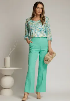 Pantaloni verde mint cu croi drept si buzunare imagine