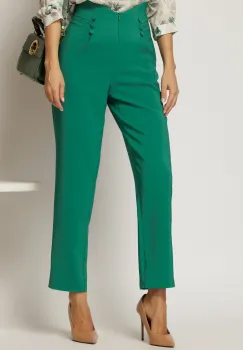 Pantaloni verzi conici cu nasturi decorativi pe talie imagine