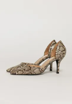 Pantofi bej eleganti din piele ecologica cu model snake imagine