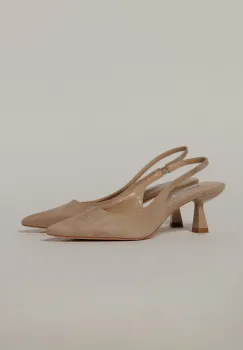 Pantofi bej eleganti din piele intoarsa ecologica imagine