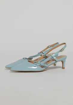 Pantofi bleu eleganti cu finisaj lucios si fundita laterala imagine