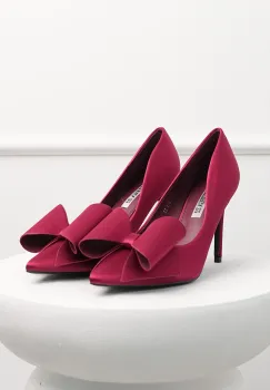 Pantofi bordo din material satinat cu funda maxi pe varf imagine