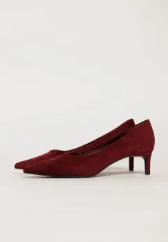 Pantofi bordo eleganti din piele intoarsa ecologica cu toc jos imagine