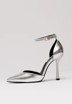 Pantofi eleganti argintii din piele ecologica cu bareta imagine