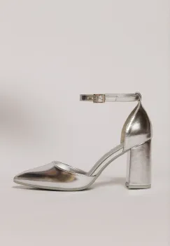 Pantofi eleganti argintii din piele ecologica cu bareta imagine