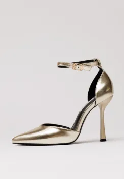 Pantofi eleganti aurii din piele ecologica cu bareta imagine