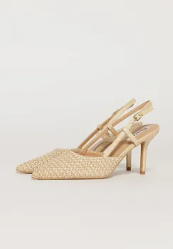 Pantofi eleganti bej cu finisaj impletit imagine