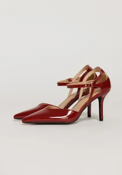 Pantofi eleganti bordo aspect lucios cu bareta si decupaj lateral imagine