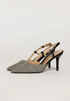 Pantofi eleganti cu finisaj impletit alb negru imagine