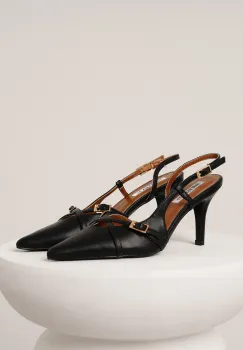 Pantofi eleganti din piele ecologica negri cu barete si catarame imagine