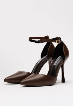 Pantofi eleganti maro din piele ecologica cu bareta imagine