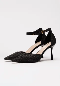 Pantofi eleganti negri cu pietre si perle decorative imagine