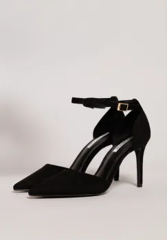 Pantofi eleganti negrii cu bareta din piele ecologica intoarsa imagine