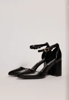 Pantofi eleganti negrii din piele ecologica cu bareta imagine