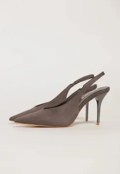 Pantofi gri eleganti din piele intoarsa ecologica si toc stiletto imagine