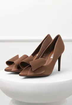 Pantofi maro din material satinat cu funda maxi pe varf imagine