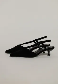 Pantofi negri din piele intoarsa ecologica cu barete imagine