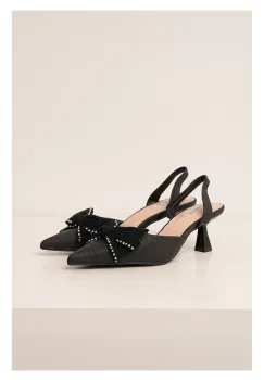 Pantofi negri eleganti cu glitter si funda pe varf imagine