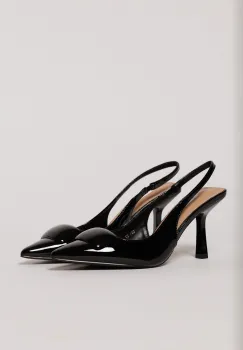 Pantofi negrii cu varf ascutit si detaliu decorativ imagine