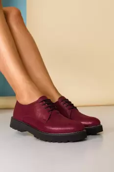 Pantofi Oxford bordo sidefat cu sireturi