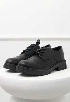 Pantofi Oxford negri din piele ecologica cu siret imagine