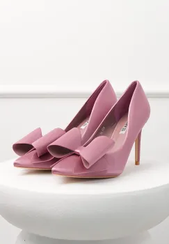 Pantofi roz din material satinat cu funda maxi pe varf imagine