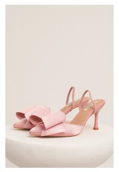 Pantofi roz eleganti din satin cu funda maxi imagine