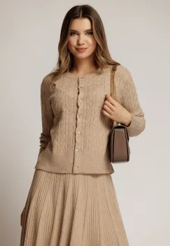 Pulover bej din tricot cu inchidere cu nasturi imagine