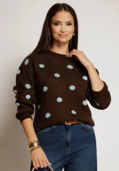 Pulover dama maro cu buline bleu imagine