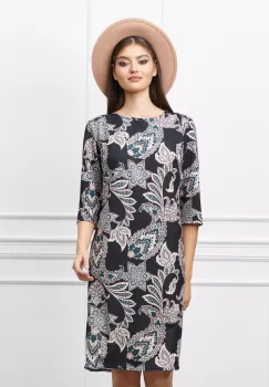Rochie Adalia neagra cu imprimeuri verzi si bej imagine