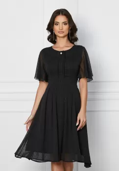 Rochie Adelina neagra din voal cu insertii in relief si fir lurex imagine