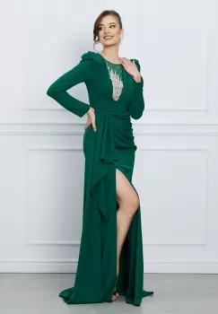 Rochie Adelina verde cu strasuri pe bust imagine