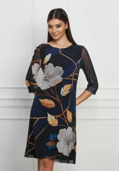 Rochie Adina bleumarin cu flori bej imagine