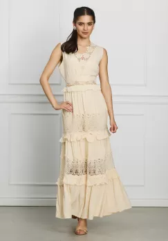 Rochie Alesia ivory cu insertii din datela si volanase imagine